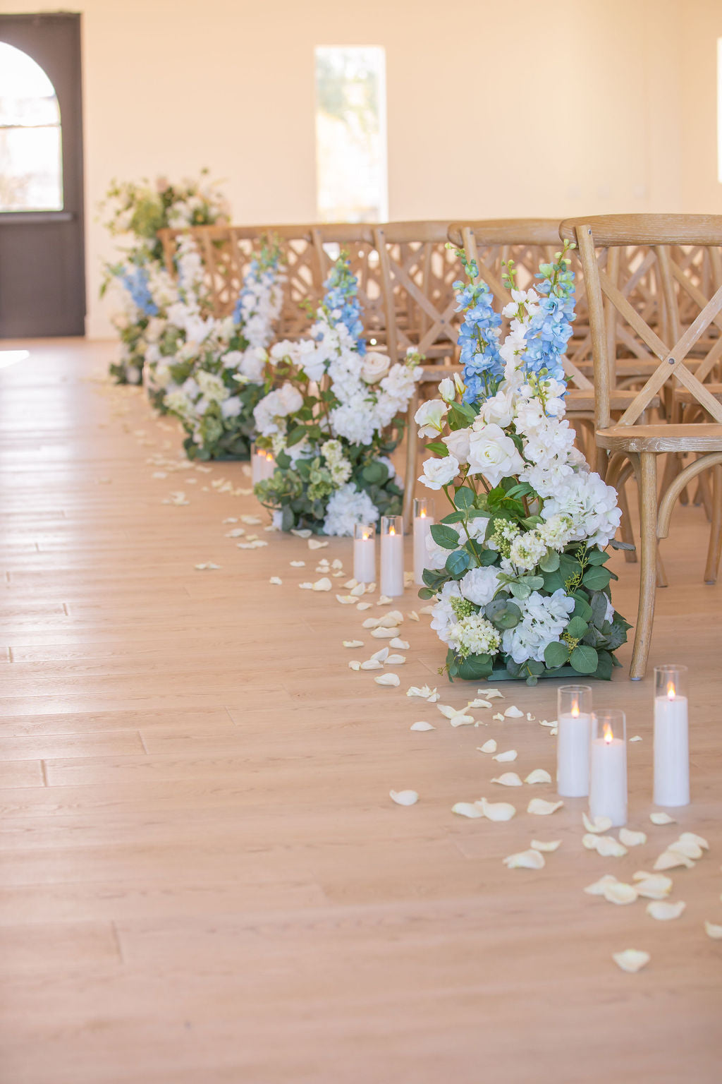 The Something Blue Aisle Flowers